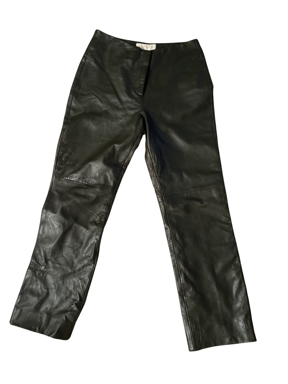 Women's Dark Green (almost black) Leather Straight-Leg Pants